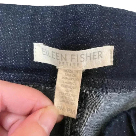 Eileen Fisher Jean Pants Size Medium Petite MP Dark Wash Elastic Waist Mid Rise - Picture 8 of 9